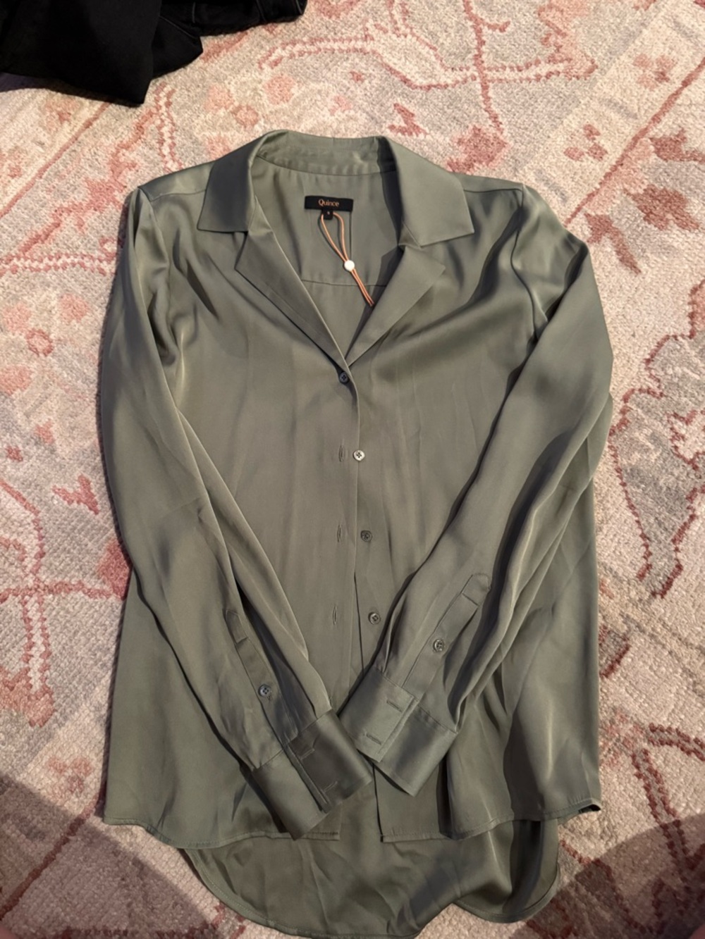 Quince Olive Green Satin Blouse